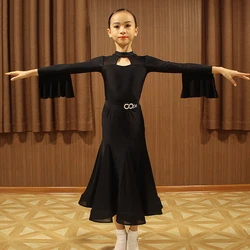 2021 Girls Ballroom Dance Dress Black Long Dress Prom Waltz Ballroom Dancing Performance Clothes Kids Latin Dance Dress BL7022