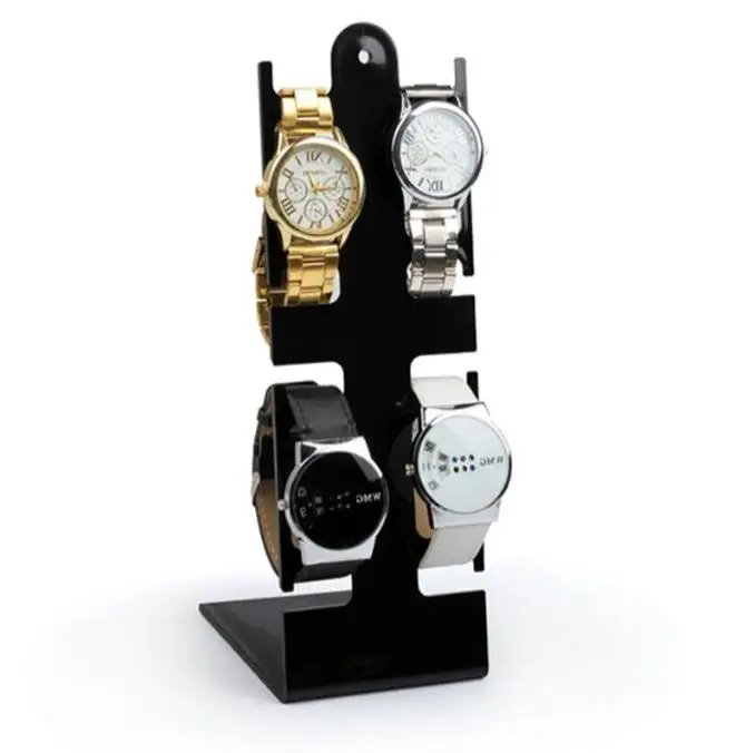 

L Shaped Clear Black Plastic Watch Display Stand Wristwatch Holder Rack Watch Bracelet Jewelry Display Stand Wholesale