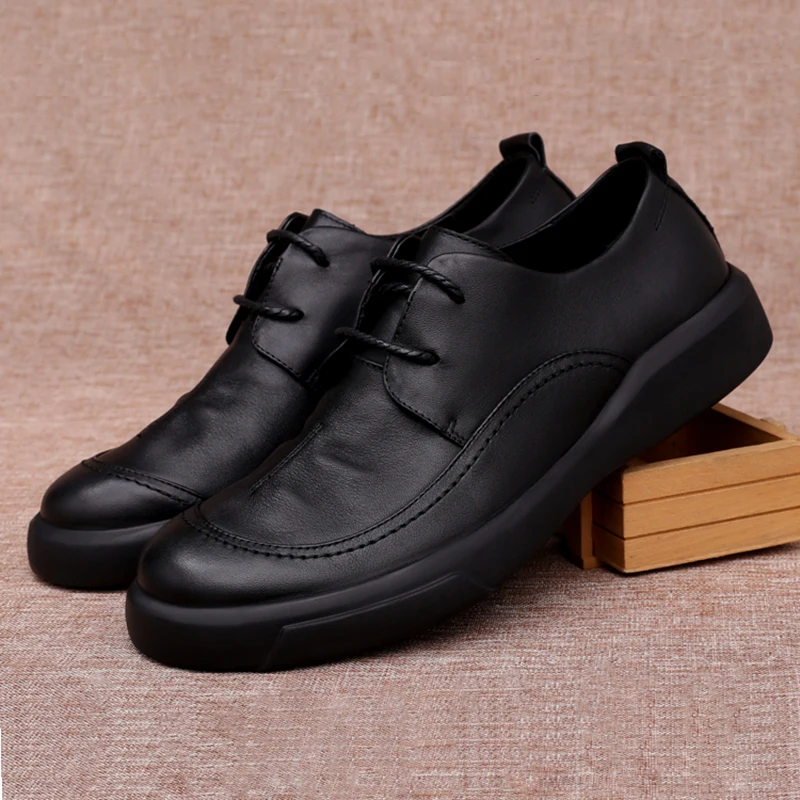 Genuine Leather Men\'s Business Casual Shoes British Style Comfortable Cowhide Thick Bottom Wear Resistant Soft Soles Men Sneaker