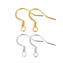 50pcs/lot Gold Color Stainless Steel Earring Hooks Earrings Clasps With Spring Earring Wires For Jewelry Making Supplies