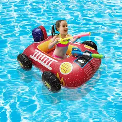 Baby Inflatable Cartoon Car Floating Seat Raft Swimming Circle Water Gun Toys Beach Games Kids Swim Pool Water Playing Toy