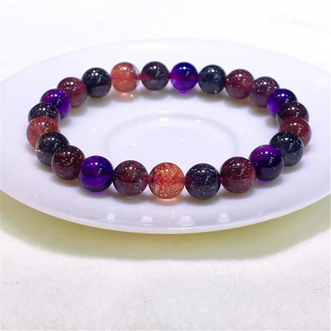 8mm Natural Super Seven Melody Purple Rutilated Quartz Bracelet For Women Men Luck Gift Crystal Beads Strands Jewelry AAAAA