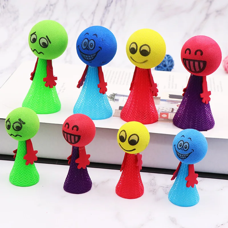 Muñeca de salto para niños, juguetes de pelota de rebote, expresiones de juego educativo, juguetes de empuje y descenso, regalos para niños, 5 unids/lote por paquete