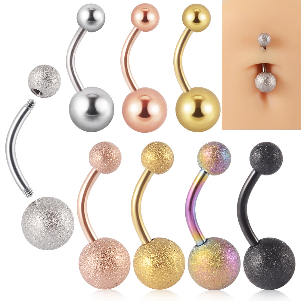 1Piece Surgical Steel Anodized Belly Button Rings Matte Balls Navel Studs Banana Curved Barbell Body Piercing Jewelry 14g
