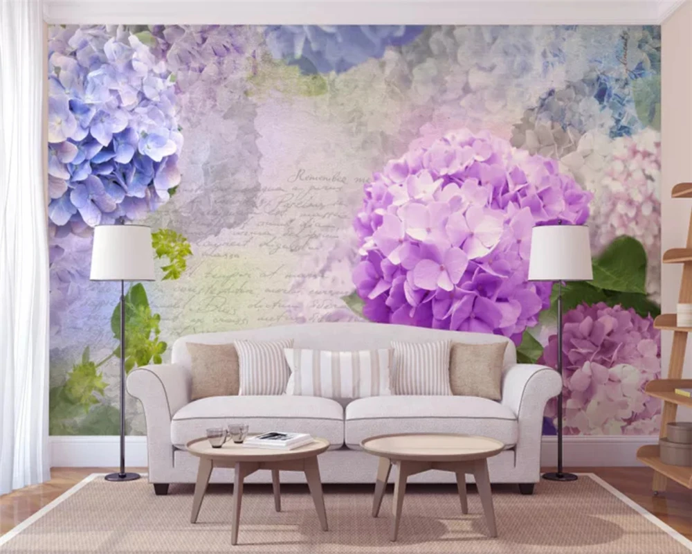 

WELLYU Customized modern hand-painted wallpaper fresh and simple purple hydrangea mural TV background wall papers home decor3D