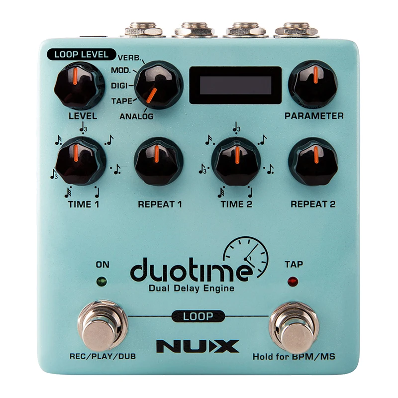 NUX Pedal de retardo estéreo Duotime, efecto de guitarra, cinta analógica, modulación Digital Echo, efectos de retardo Dual para accesorios de guitarra