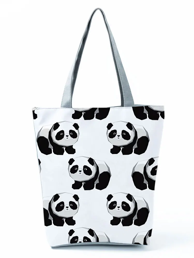 Chinese Panda Printed Handbag Eco Reusable High Capacity Foldable Shopping Bags Cute Cartoon Animal Women Outdoor Travel Totes