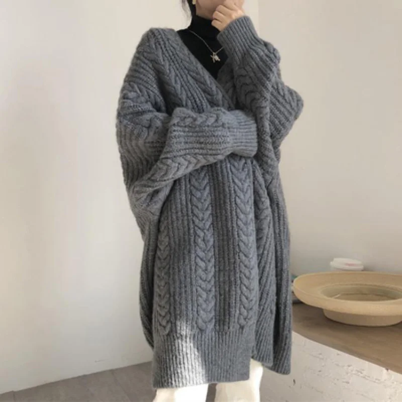 

Knitted Cardigan Sweater Women 2024 New Fall Korean Fashion V-Neck Knitted Cardigan Office Elegant Solid Casual Warm Loose Coat