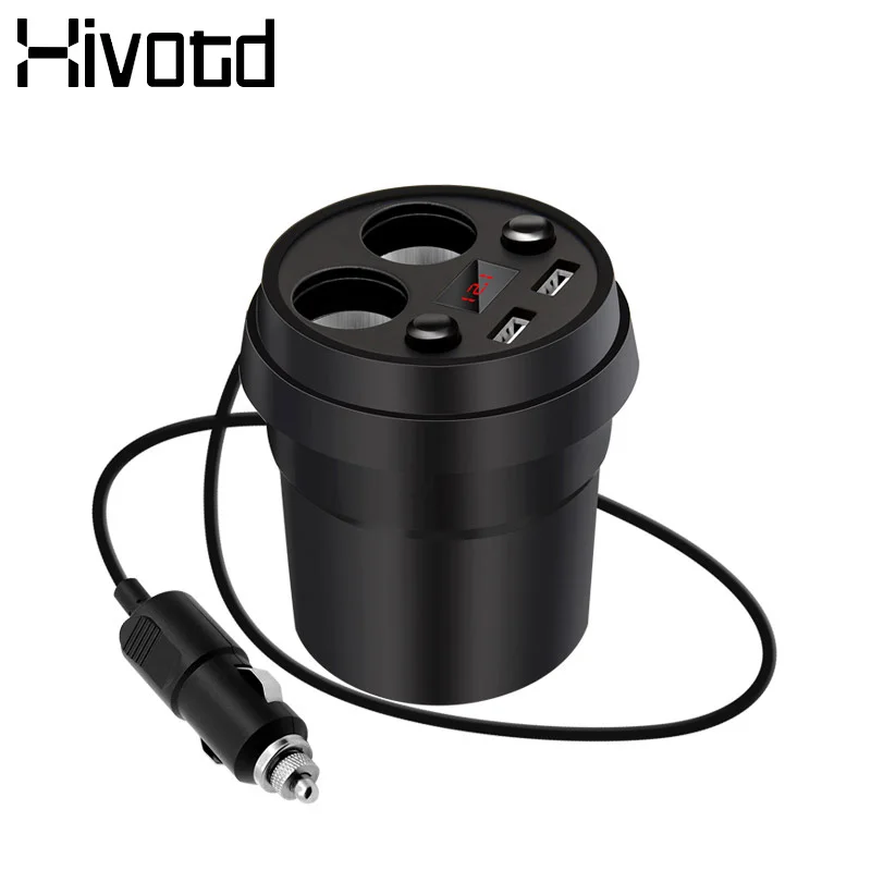 Hivotd Universal Accessories Car Dual USB Charger Cup Holder Power Socket Adapter Cigarette Lighter Auto Interior Mouldings