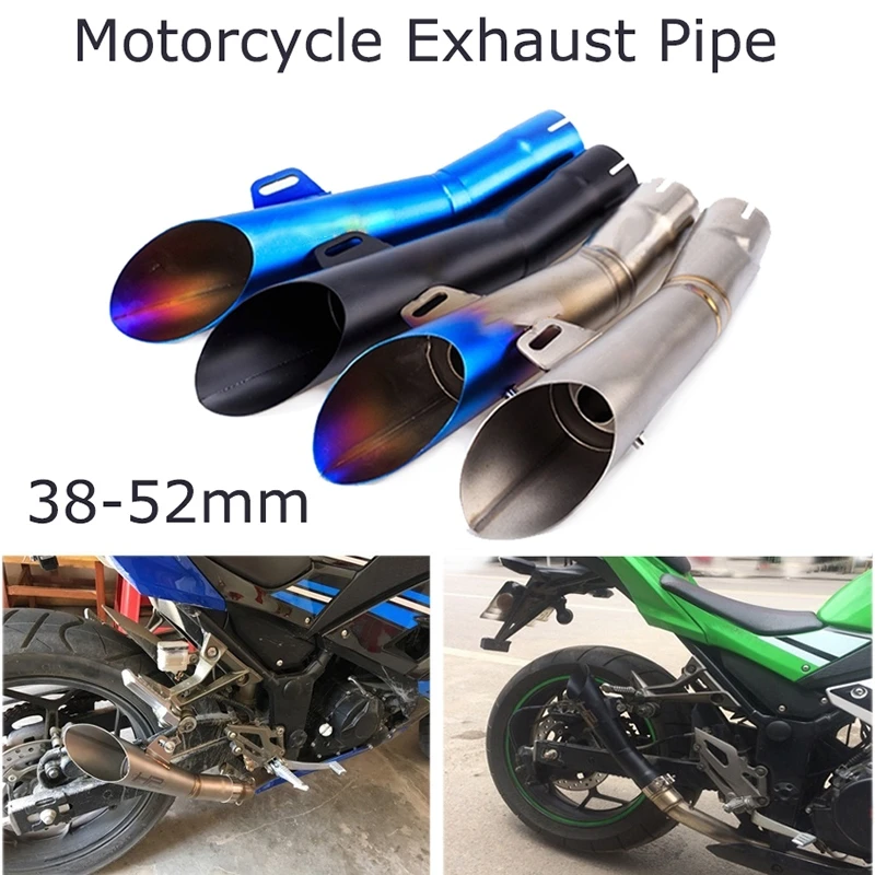 

38-51mm Universal Motorcycle Exhaust Tailpipe Blue / Silver / Black Muffler Tube Stainless Steel Installation of snap fasteners