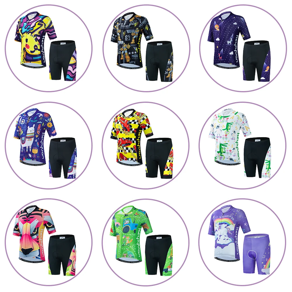 

KEYIYUAN 2022 Kids Cartoon Anime Cycling Jersey Set Boy Girls Mtb Short Sleeve Cycle Clothing Suit Summer Children Bike Wear