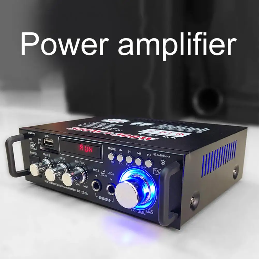 BT-298A Home Power Amplifier Practical Liquid-crystal Display 2CH 12V/220V 600W HiFi Bluetooth-compatible 5.0 Audio Amplificador