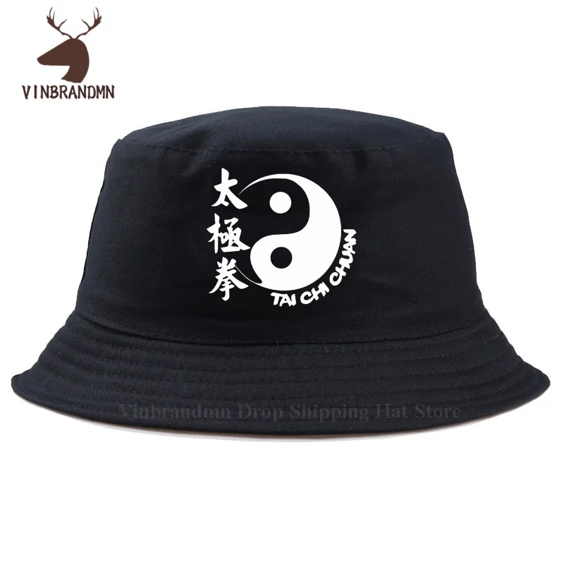 Hot sale Fashion 2021 Summer Bucket hat Brand Chinese Tai Chi Eight Diagrams Ying Yang Printed Cotton Outdoor funny Fishing hats