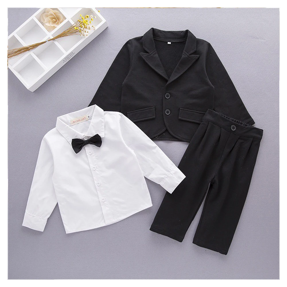 LOLANTA 3Pcs Baby Boys Tuxedo White Shirt Gentlemen  Wedding Party Suit Black Formal Wear Suit Baby Birthday Gift