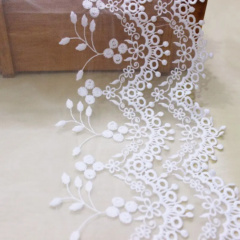 White Mesh Embroidery Guipure Applique Lace Fabric, Wedding Dress, Curtain Edge Trim, Sewing Accessories, Tulle, 27cm Wide