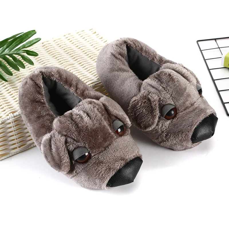 Couple Funny Slippers Girls Cool Dogs Plush Shoes Winter Home Slippers For Women Plus Size 35-43 Unisex Memory Foam Slippers Men