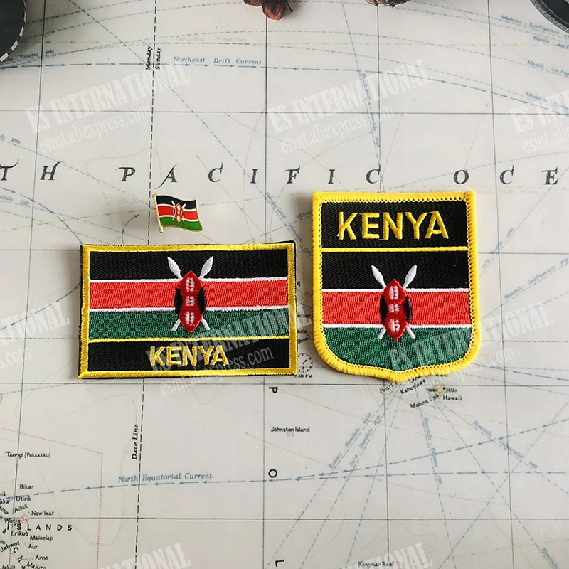 KENYA National Flag Embroidery Patches Badge Shield And Square Shape Pin One Set On The Cloth Armband   Backpack  Decoration