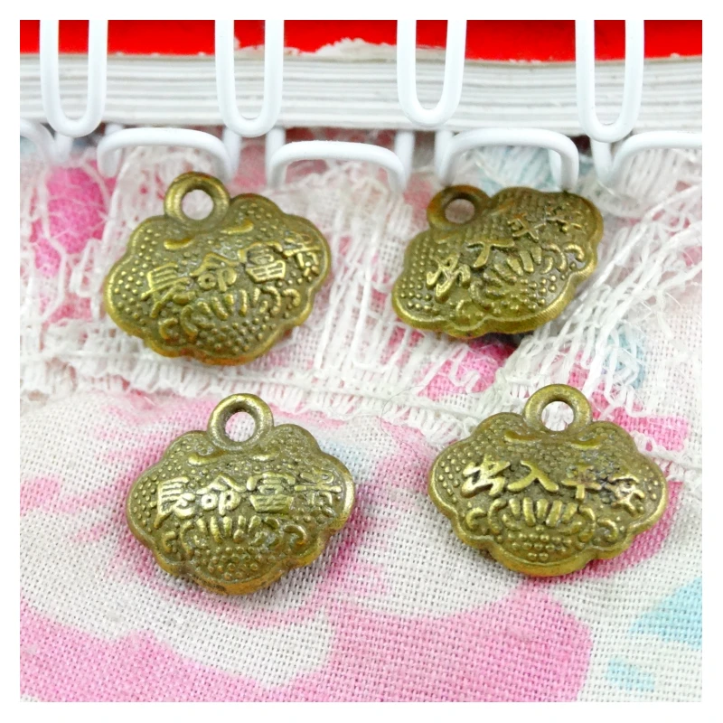 60PCS 10*12*4MM Antique Bronze Plated Zinc Alloy Longevity Lock Charms Pendants Diy Jewelry Accessories