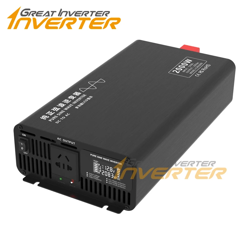 Imagem -04 - Inversor dc 12v 24v 48v 60v 63v 64v 70v 72v 80v ac 110v 220v 230v Onda Senoidal Pura Inversor Conversor de Exibição 50 60hz 2000w