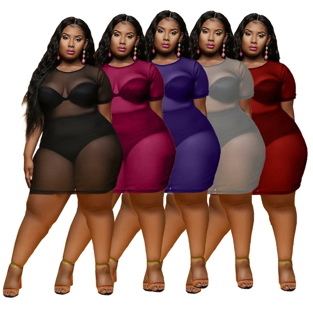 New Plus Size Clothing L-5XL Sexy Dresses for Women 2021 Wholesale Mesh See Through Maxi Dress Club Outfits Summer  Dropshipping