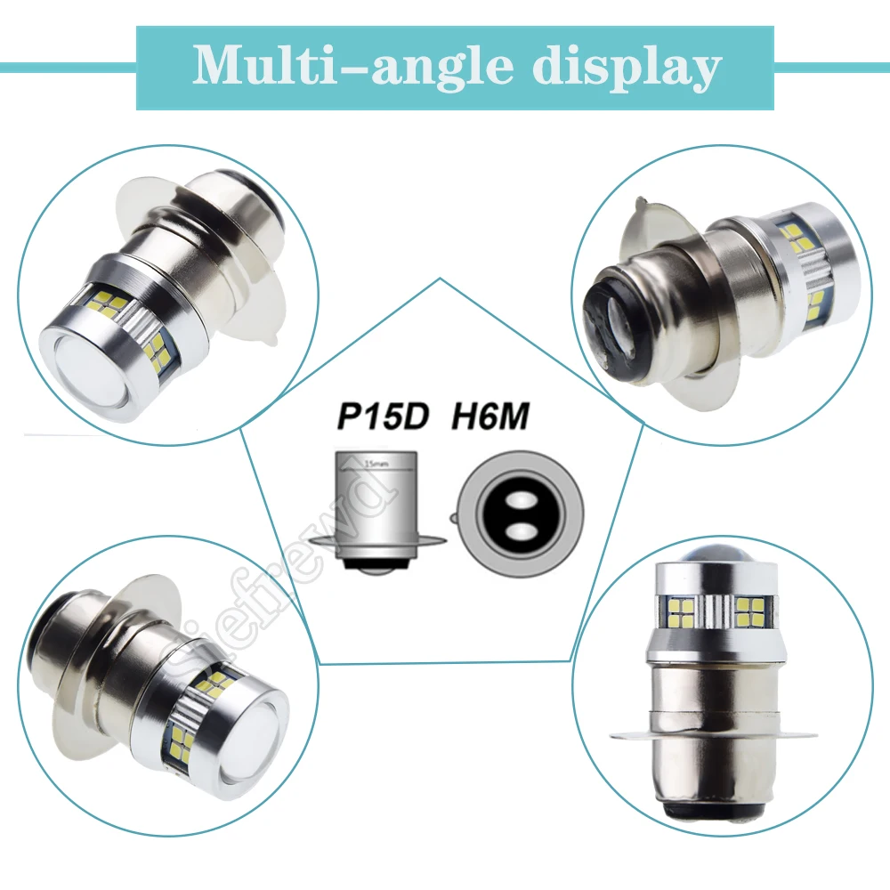 1Pcs P15D P15D-25-1 PX15D T19 H6M LED Motorbike Headlight Bulb Hi-Lo Beam White 6000K Scooter Moped Front Light Lamp 6V 12V DC