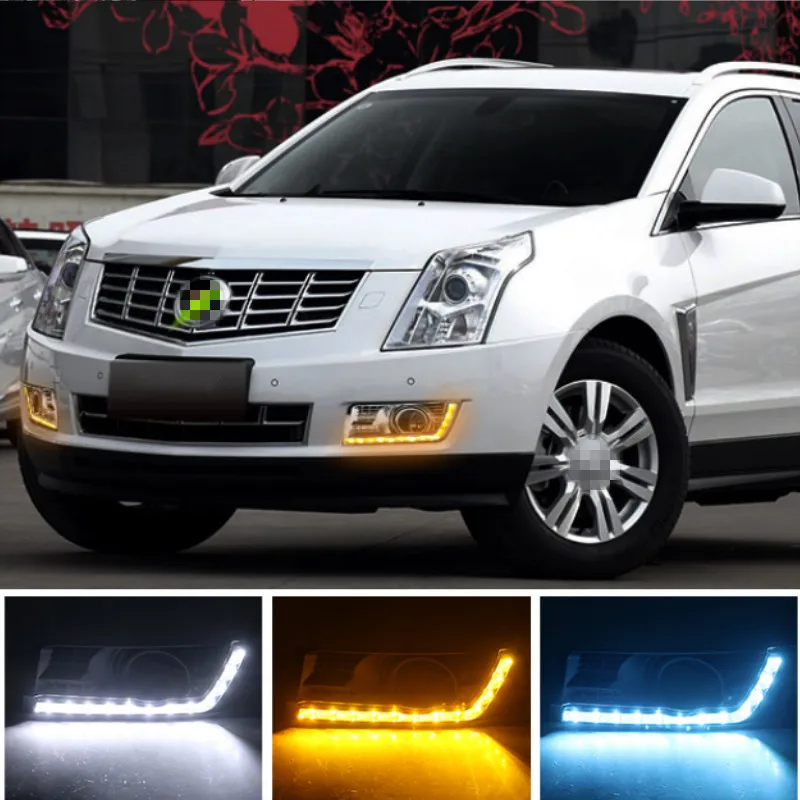 

LED Daytime Running Light for Cadillac SRX 2 2012-2016 LED DRL with Yellow Turning Lights Chrome Fog Lamp Cover