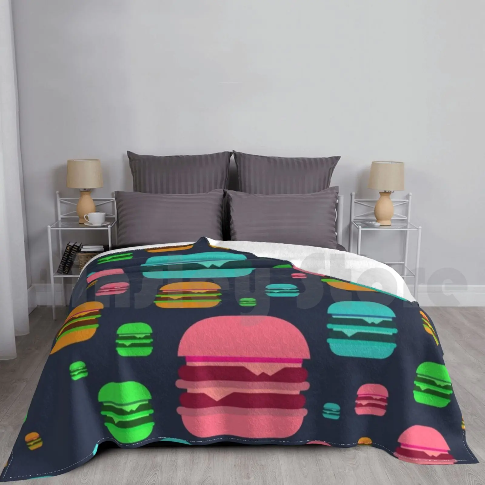 

Epic Hamburger Pattern With Rainbow Colors Blanket For Sofa Bed Travel Hamburger Cheeseburger Burger Cheese Epic