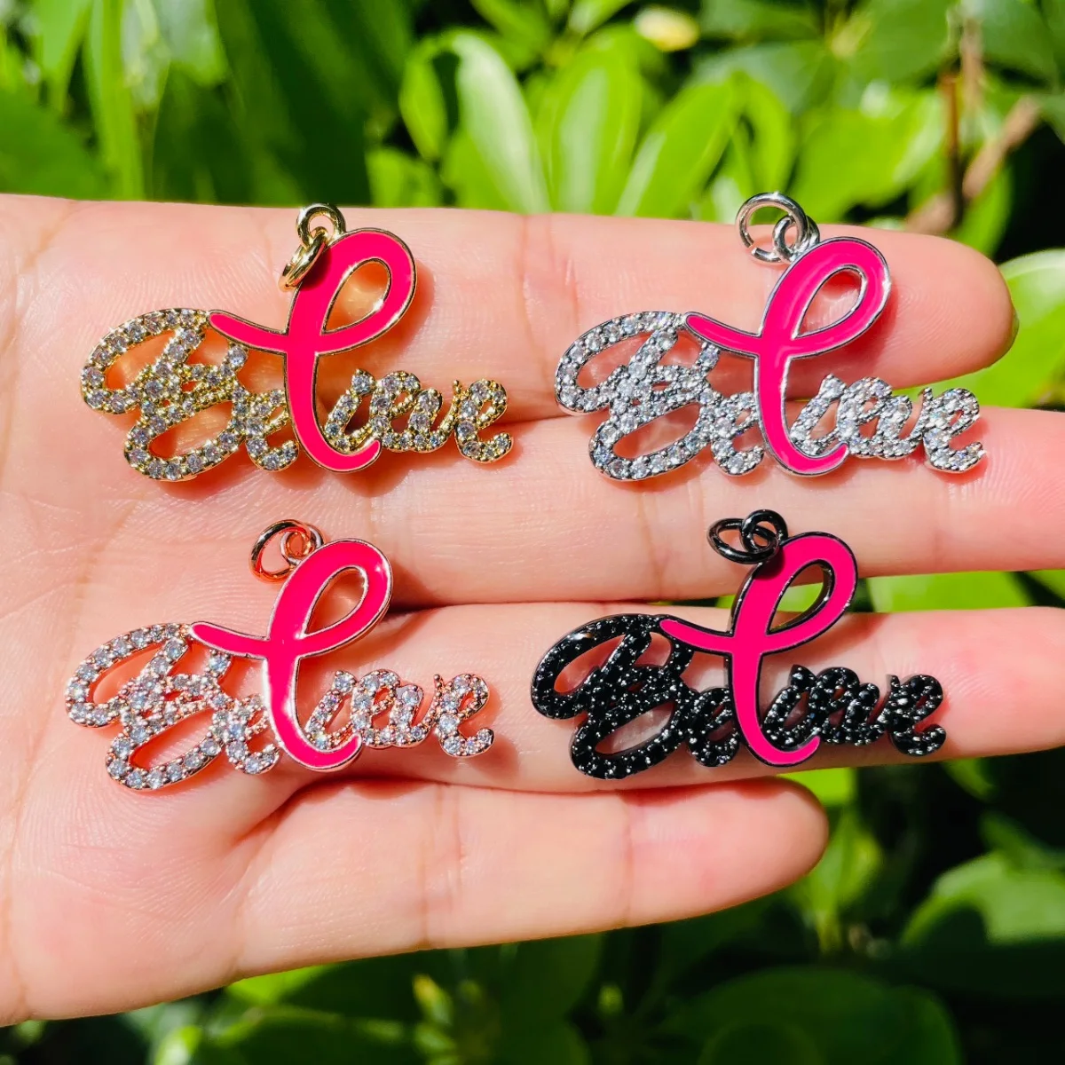 

5pcs Believe Word Charms for Women Bracelet Necklace Letters Pendant Pink Ribbon Breast Cancer Awareness Jewelry Findings Supply