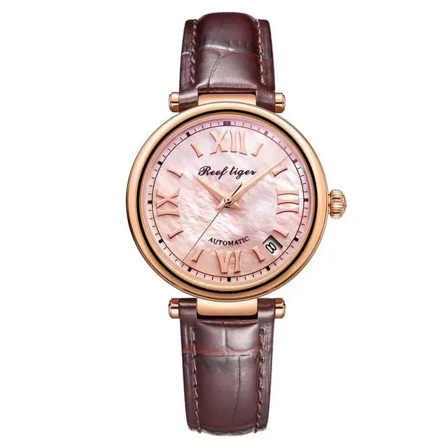 Reef Tiger Women Automatic Watches Luxury Ladies Mechanical Wristwatch Lady Dress Watch Sapphire Mirror Date Relogio RGA1595