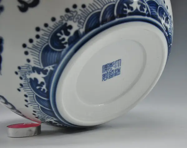 Duży chiński antyk Qing Qianlong Mark niebieski i biały porcelanowy ceramiczny akwarium dla ryb kwiat roślina doniczkowa sadzarka