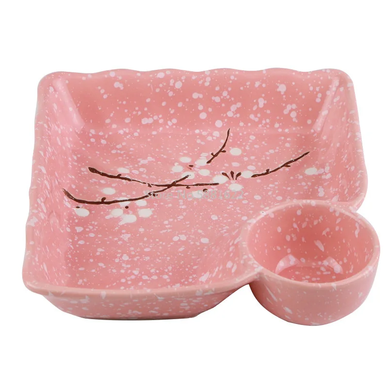 Japanese Style Plum Blossom Hand-painted Creative Household Underglaze Ceramic Tableware Dumpling Grid Plate Dessert Plate