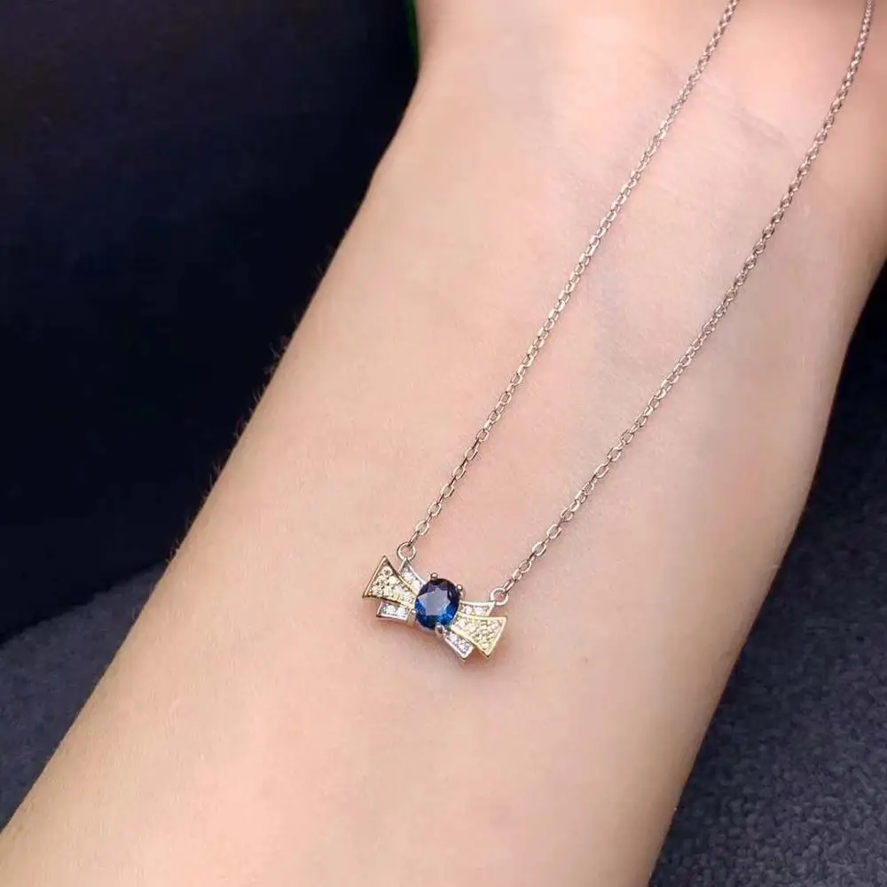 

Natural And real Sapphire necklace pendant Free shipping 925 sterling silver Necklace