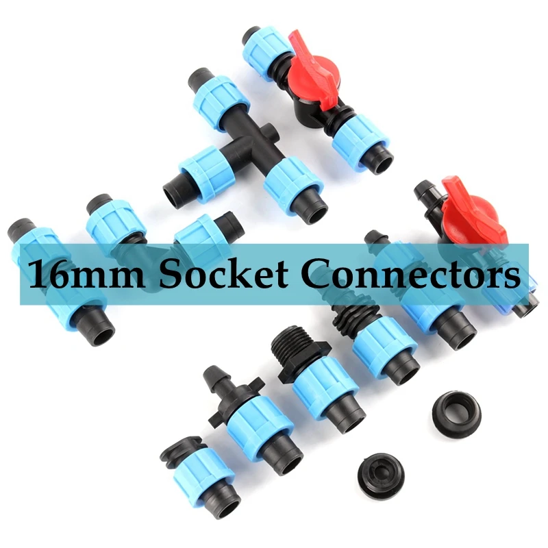 5-10pcs 16mm Garden Irrigation Drip Tape Connector Collection Home Lawns Watering Pipe Joints Tube Adapters Connectors