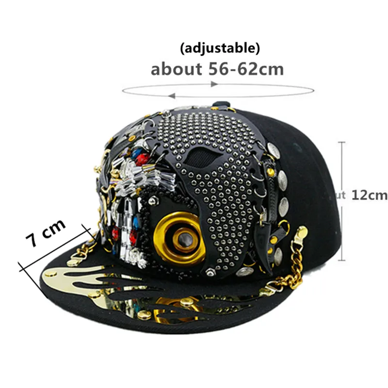 Novelty Personality Hip Hop Cap For Men And Women Punk Style Trend Flat Brim Cap Skull Rivet Headdress Decorated Lovers Hat