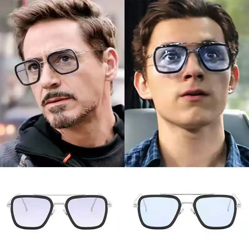 

Man's Square Frame Eyeglass Personalized Multicolor Lens Metal Sunglasses Hero's Crusade Double Beam Sunglasses For Men UV400