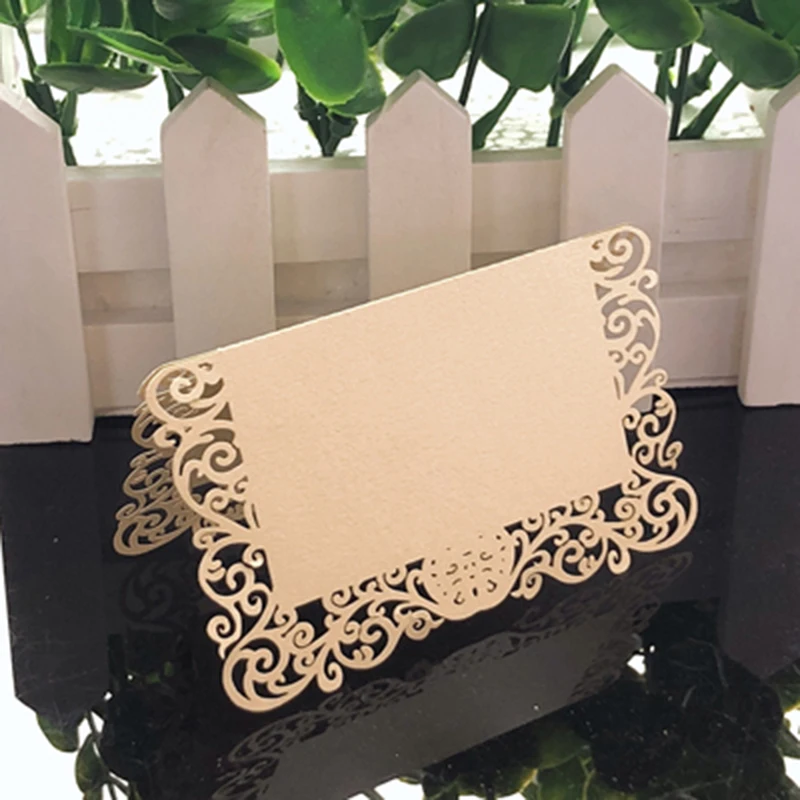 50pcs Lace Name Place Cards Wedding Decoration Pearlescent Table Decor Table Name Message Greeting Card Event Party Supplies