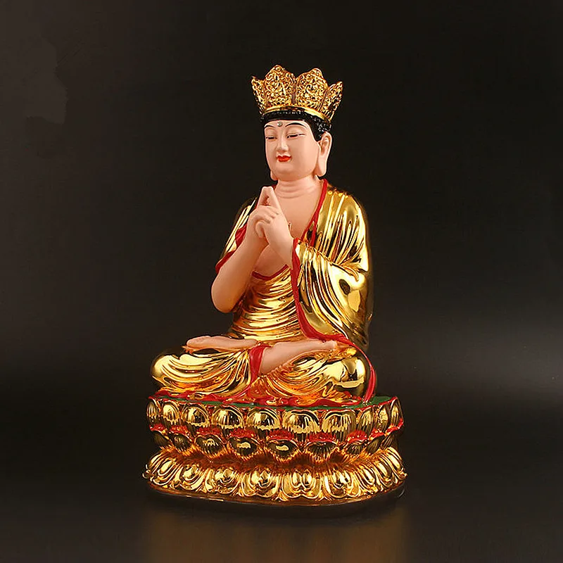 Imagem -03 - Super Grande Vairocana Bodhisattva Buda Estátua Resina de Ouro Rulai Três Figurinhas Seguras Tesouras Decoração de Corte 27cm