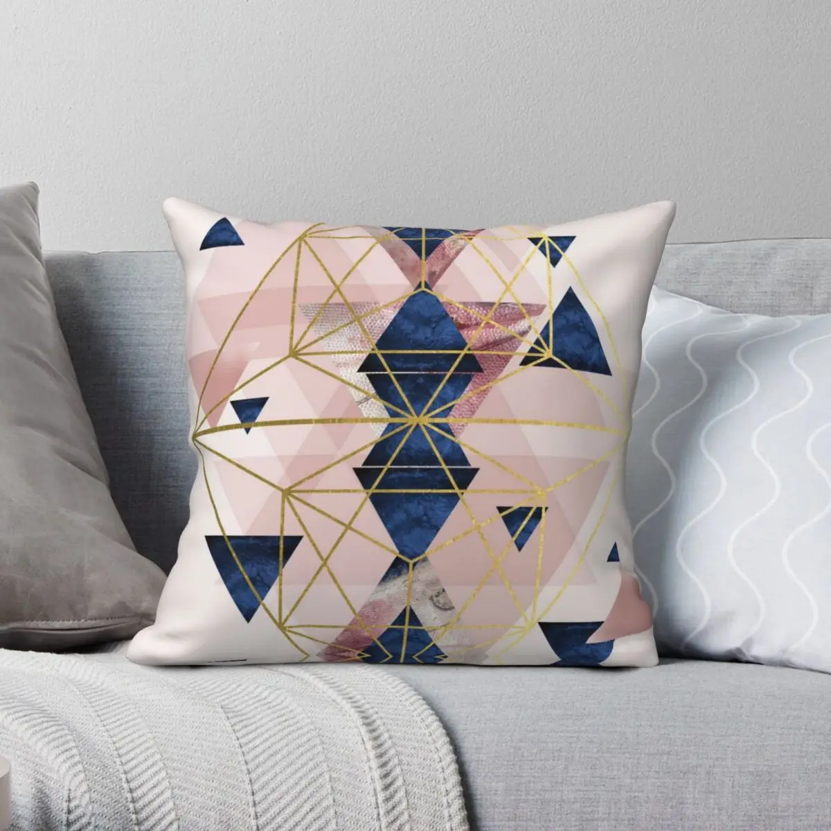 

Blush Pink And Navy Geometric Perfection Square Pillowcase Polyester Velvet Linen Creative Zip Decor Sofa Cushion Cover