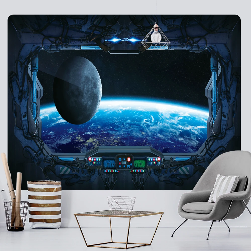 Space capsule psychedelic scene home decoration art print tapestry hippie bohemian decoration yoga mat sofa blanket sheet