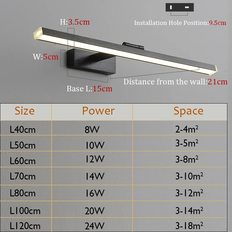 LED Mirror Light Modern LED Wall Light For Home Bathroom Lamp  AC90-260V LED Lighting Fixture Indoor Wall Lamps L120 100 80 60cm