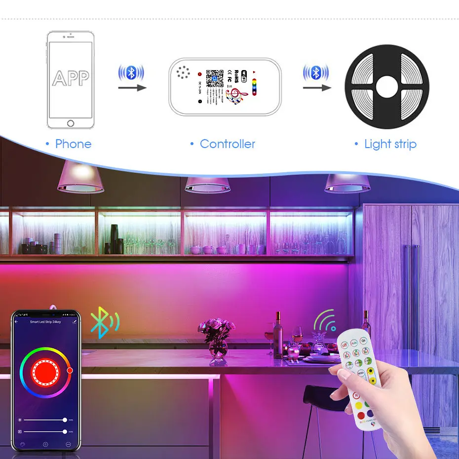 Tuya WiFi Smart LED Controller 4Pin RGB LED Strip Light Music RGB Contoller 5-24V 24key Remote Voice APP Control Work with Alexa