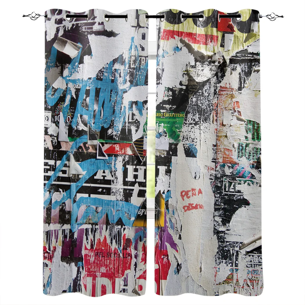 Уличные винтажные занавески в виде старой газеты и граффити для гостиной, детской спальни, украшение, товары для дома и кухни, оконные занавески