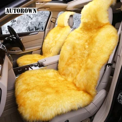 AUTOROWN Natural Australian Sheepskin Car Seat Covers For Front Seat 1pc Universal Size Car Seat Cushions Interior Accessories