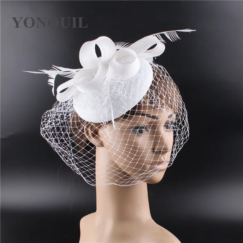 Braut Hochzeit Weiß Kopfstück Elegante Damen Mariage Mesh Fascinator Hut Phantasie Schleier Chapeau Kappe Mode Kirche Headwear Frauen