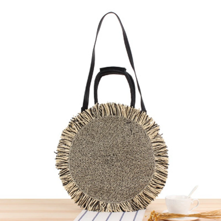 British style portable tassel straw bag new hand ladle shoulder dual-use travel vacation shoulder bag wild leisure woven bag