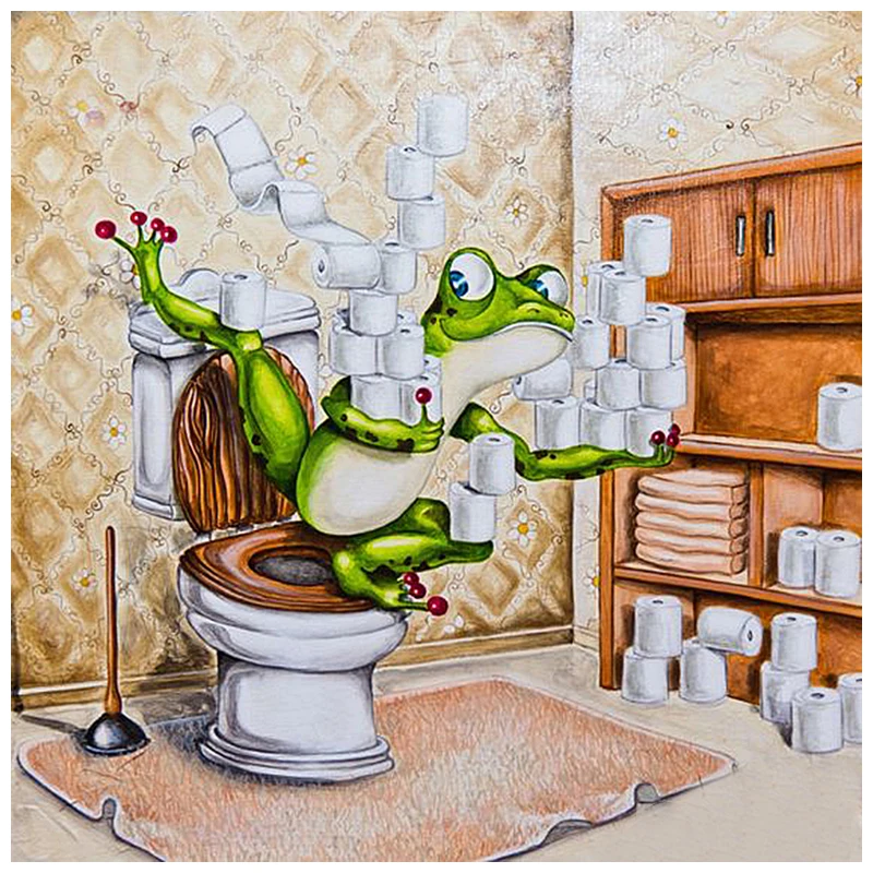 

Paint With Diamond Painting by Number Toilet Frog Cartoon Needlework Crystal Rhinestones Diamond Embroidery Mosaic Cross Stitch