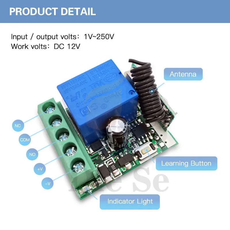 433 MHz Universal Remote Control Switch DC12V 1CH rf Relay Receiver and Transmitter for Light and Door Control