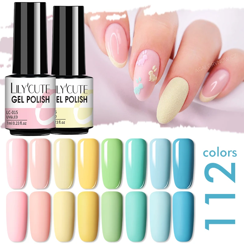 LILYCUTE 7ml Glitter UV Gel Nail Polish Semi Permanent Nude Color Gel Varnish Matte Top Coat Soak Off  Gel Varnish