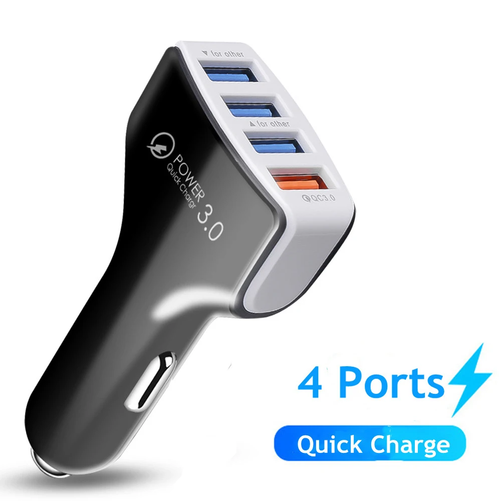 Kebidu Car Charge 4 Port USB Car Charge Quick Charger QC 3.0 Mobile Phone Charge Adapter For iPhone Samsung Car Mobile phone