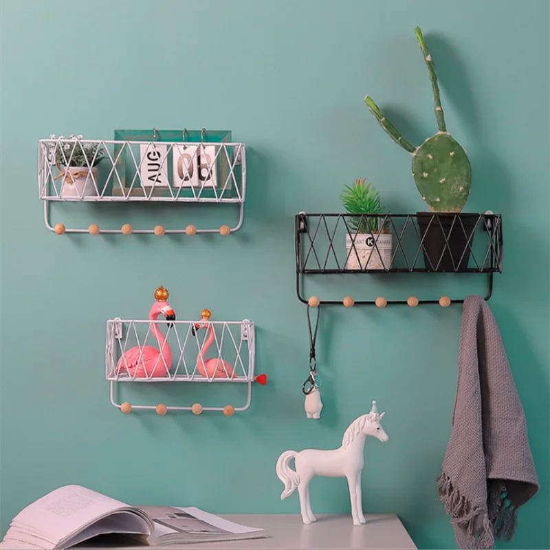 

Nordic Simple Creative Iron Wall Holders Kitchen Shelf Home Wall Decoration Racks Hanger Keys Hooks Storage Rack Frame Organizer